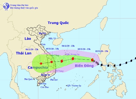 Vị trí và hướng di chuyển tiếp theo của bão số 10 – Goni (Ảnh: Trung tâm Dự báo KTTVQG)