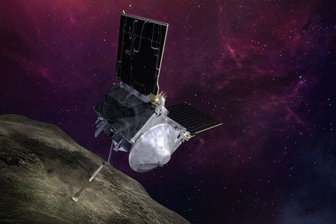 Mô phỏng quá trình tàu OSIRIX-Rex thu thập đất đá từ Bennu.