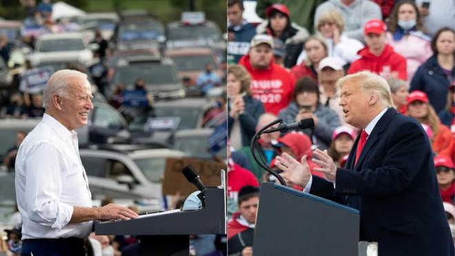 Ứng viên Cộng hòa Donald Trump (phải) và ứng viên Dân chủ Joe Biden (trái) – ai sẽ thắng trong cuộc bầu cử ngày 3-11? Ảnh: BETTING.BETFAIR.COM