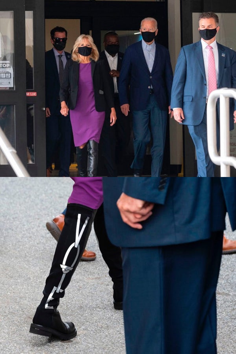 Cựu đệ nhị phu nhân Jill Biden gây xôn xao với đôi boots "Vote" khi xuất hiện cùng chồng.