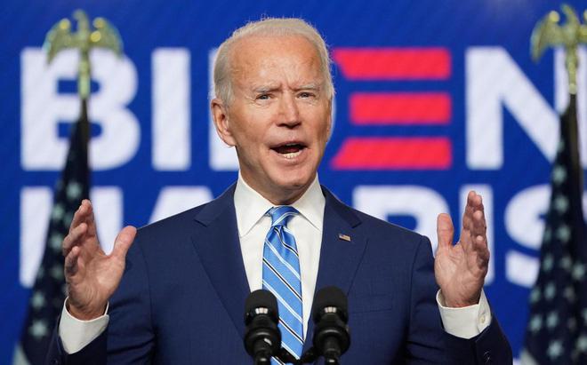 Ông Biden phát biểu sau khi giành chiến thắng ở Wisconsin. Ảnh: Reuters