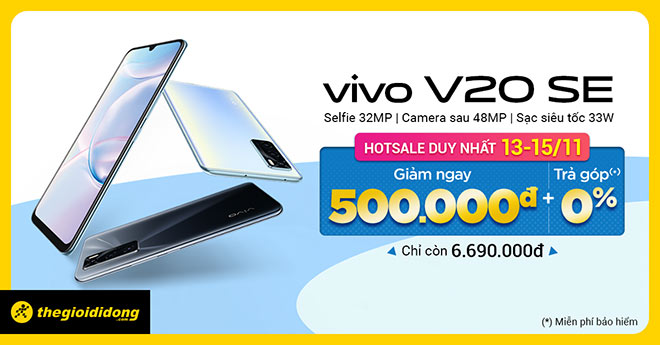 Vivo V20 SE đang được ưu đãi hấp dẫn tại Thế Giới Di Động.