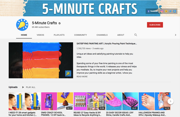 5-Minute Crafts truyền cảm hứng “tự mình làm” đã trở thành kênh hướng dẫn “tự tay làm” đến giới trẻ toàn cầu, kênh youtube cực khủng với 70 triệu subscribes.