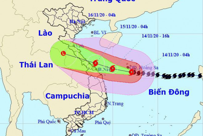 Vị trí và hướng di chuyển của bão số 13 - Nguồn: Trung tâm Dự báo khí tượng thủy văn quốc gia