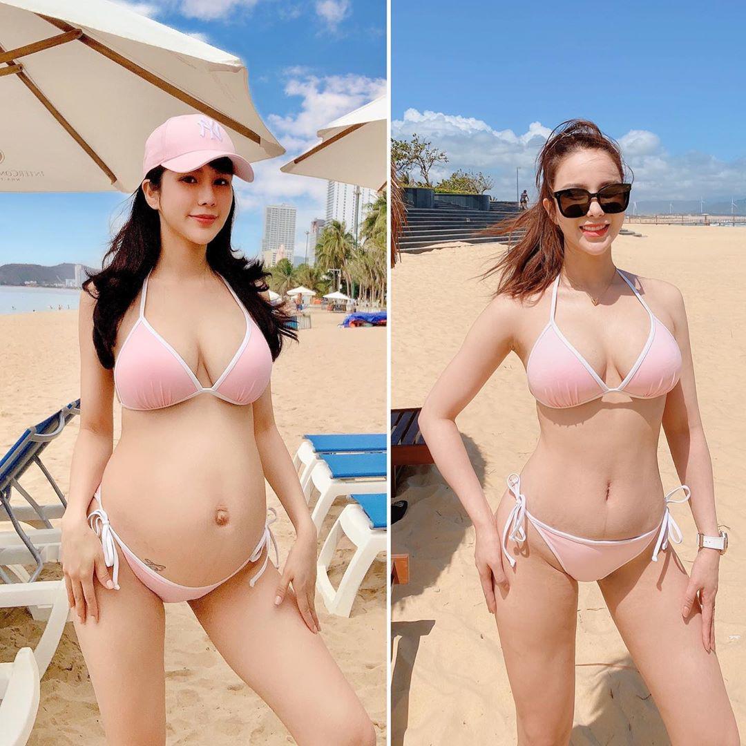 Diệp Lâm Anh quả là bà mẹ bỉm sữa sexy nhất làng giải trí Việt. Cùng 1 set đồ bơi, hình ảnh tại 2 thời điểm khác nhau khiến người hâm mộ dành cho cô lời khen về thân hình chuẩn mẫu, bao người mơ ước.