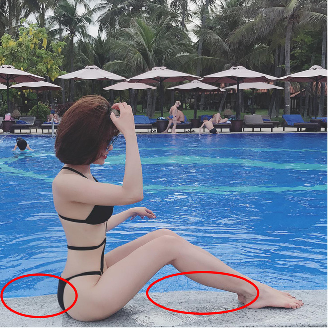 Bức ảnh Diệp Lâm Anh diện bikini bên hồ bơi được xem là ví dụ "kinh điển" cho khả năng bóp méo vạn vật.