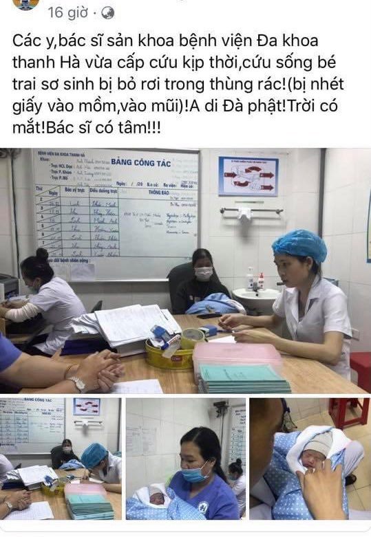 Thông tin bé sơ sinh bị bỏ rơi trong thùng rác được chia sẻ trên mạng xã hội Facebook.