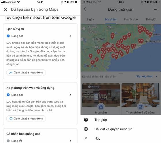 Cách tắt tính năng lưu trữ lịch sử vị trí trên Google Maps. Ảnh: MINH HOÀNG