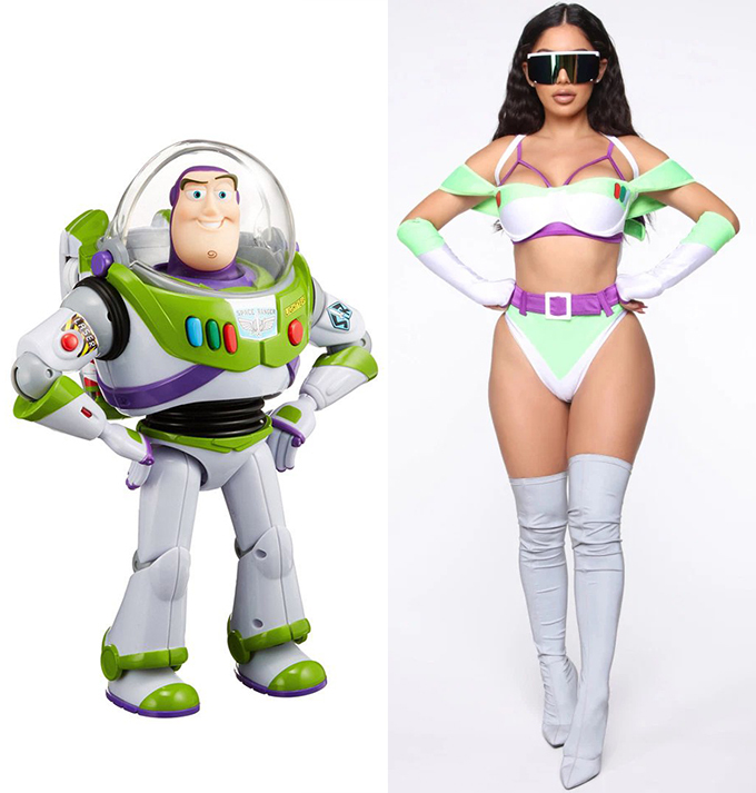 Bộ đồ của nhân vật Buzz Lightyear cũng không kém phần sexy với kiểu dáng trễ nải, dáng quần khoét cao.