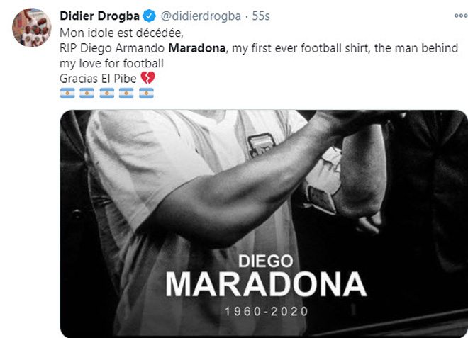 Chiếc áo bóng đá đầu tiên trong cuộc đời Didier Drogba là của Maradona