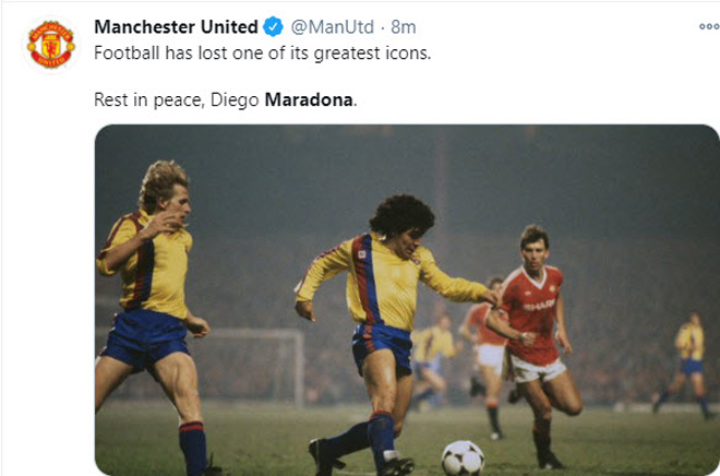 MU đau lòng vì sự ra đi của Maradona