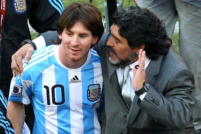 Maradona từng là thầy của Messi ở ĐT Argentina giai đoạn 2008-2010
