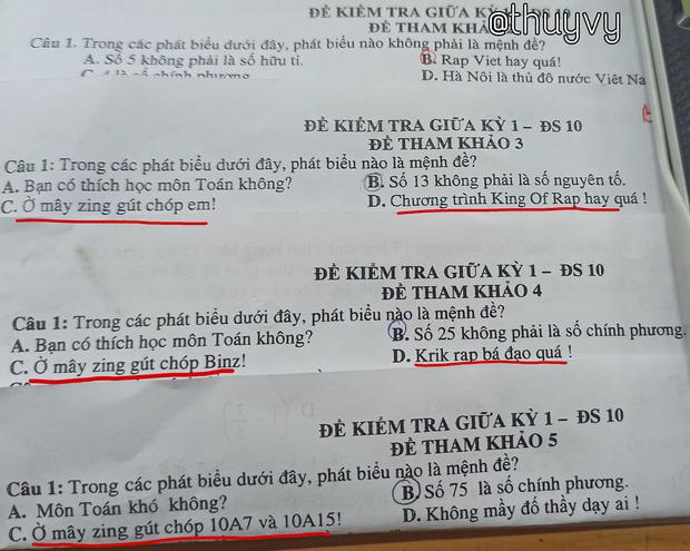 Đề kiểm tra với những mệnh đề đậm chất Rap Việt. (Ảnh: Kênh14)