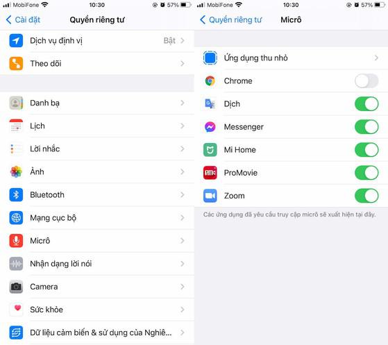 Kiểm tra xem ứng dụng đã được cấp quyền truy cập micro hay chưa. Ảnh: MINH HOÀNG
