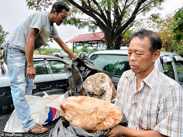 Ngư dân cho biết đã có người sẵn sàng chi hàng chục tỷ đồng để mua các khối lạ nếu chúng là long diên hương chất lượng cao. Ảnh: Viral Press