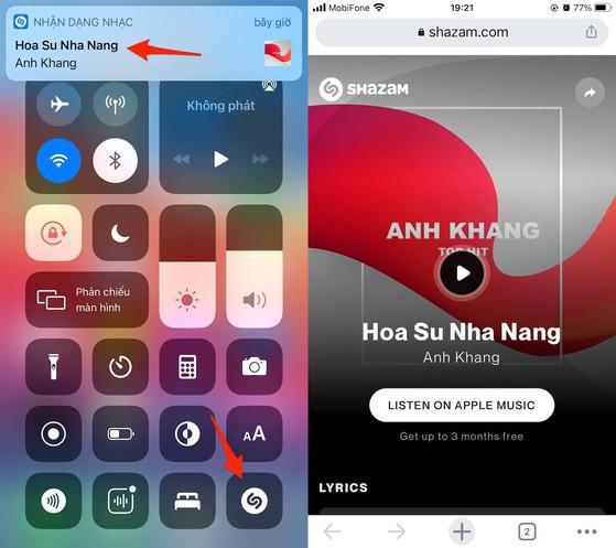 iPhone sẽ tự động nhận diện âm thanh xung quanh và trả về tên bài hát (nếu có). Ảnh: MINH HOÀNG