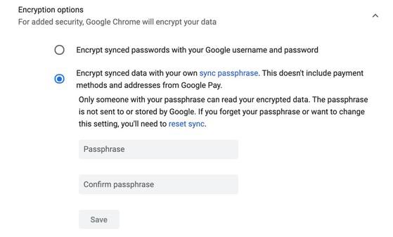 Tạo cụm mật khẩu để bảo vệ dữ liệu cá nhân khi đồng bộ hóa. Ảnh: MINH HOÀNG