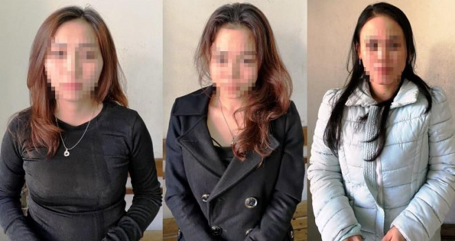 3 cô gái bị tạm giữ vì mua ma túy thuê biệt thự sử dụng ma túy. Ảnh: CA