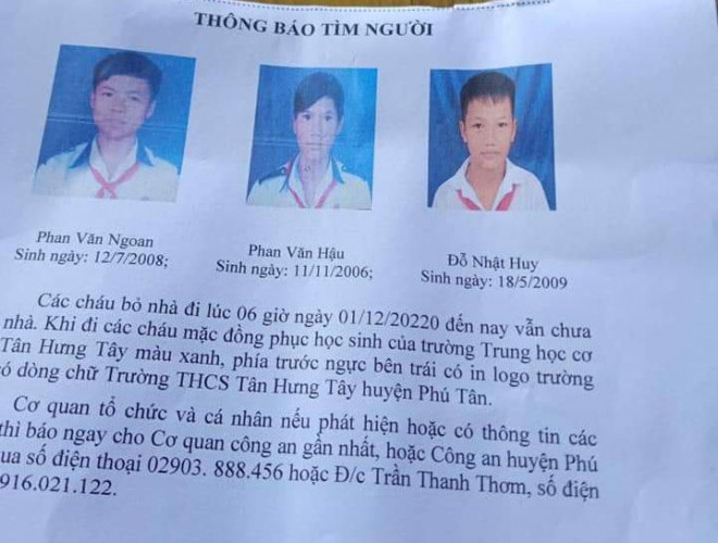 Thông báo tìm 3 em học sinh được chia sẻ trên mạng xã hội