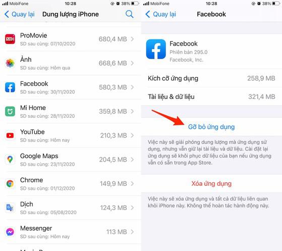 Gỡ bỏ từng ứng dụng để xác định nguyên nhân hao pin trên iPhone. Ảnh: MINH HOÀNG