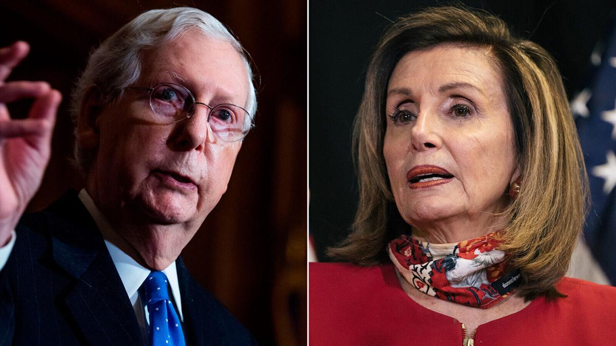 Lãnh đạo phe đa số ở Thượng viện Mitch Mcconnell (trái) và Chủ tịch Hạ viện Nancy Pelosi.