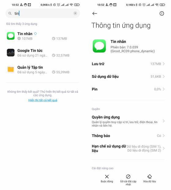 Dừng ứng dụng Messages (tin nhắn) và mở lại.