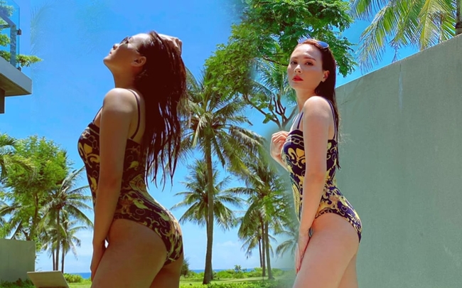 Hình ảnh bikini gợi cảm hiếm hoi được Bảo Thanh chia sẻ.
