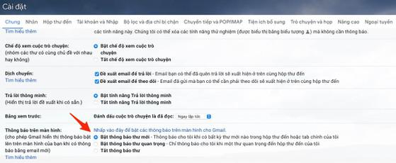 Cho phép Gmail hiển thị thông báo trên màn hình. Ảnh: MINH HOÀNG