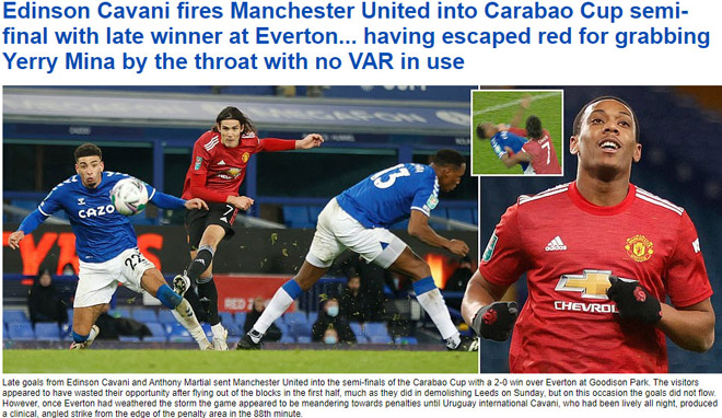Tờ Daily Mail cho rằng Cavani xứng đáng nhận thẻ đỏ
