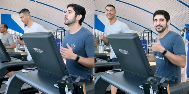 Ronaldo tập cùng Hoàng tử Fazza trên máy chạy bộ