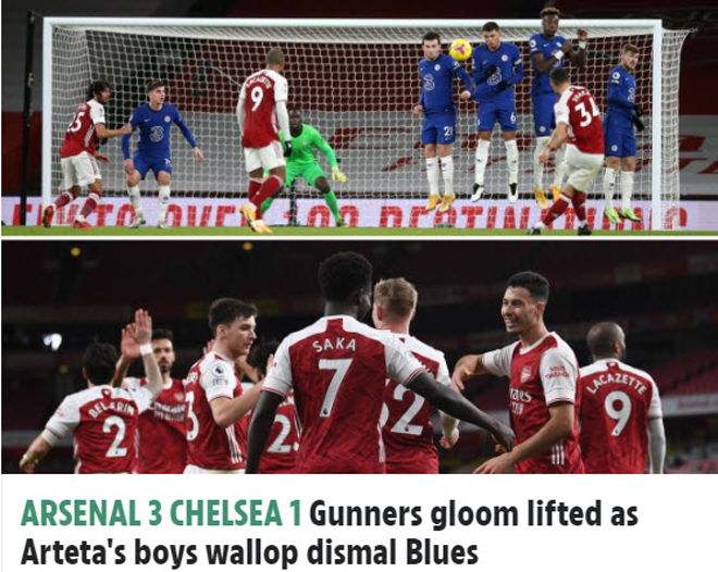 Tờ The Sun giật tít rất "kêu" về chiến thắng của Arsenal