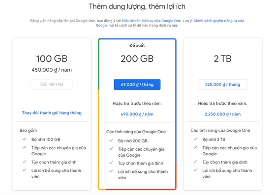 Nâng cấp dung lượng lưu trữ trên Google. Ảnh: MINH HOÀNG