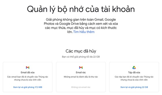 Xóa các email rác và những tệp trong thùng rác để lấy lại dung lượng lưu trữ. Ảnh: MINH HOÀNG