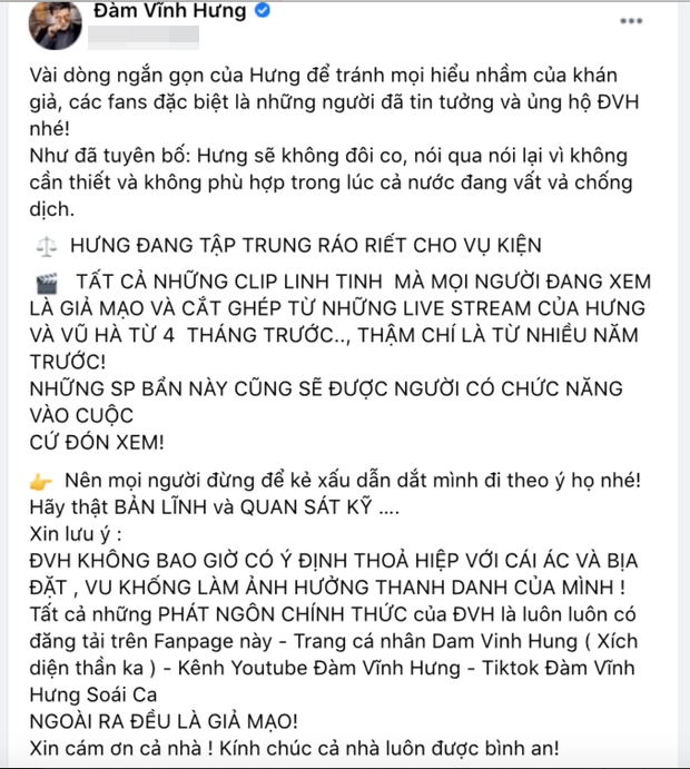 Đàm Vĩnh Hưng từng bức xúc lên tiếng khi bị cắt ghép giả mạo làm ảnh hưởng uy tín