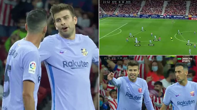 Pique và Busquets tranh cãi nhau ngay sau khi Barca bị Atletico Madrid chọc thủng lưới