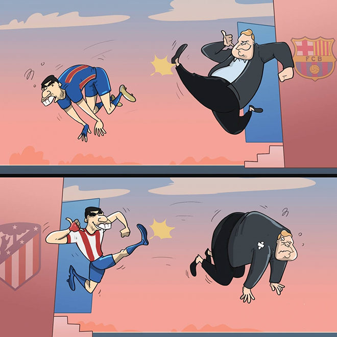 Bị đá khỏi Barca, Suarez quay lại đá "lung lay" chiếc ghế của Koeman.