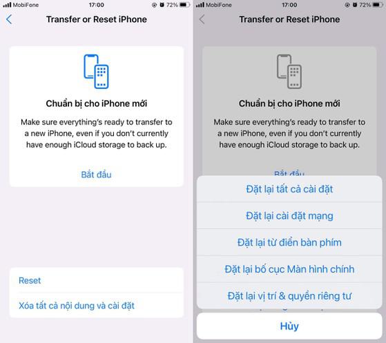 Khôi phục cài đặt gốc trên iPhone. Ảnh: MINH HOÀNG