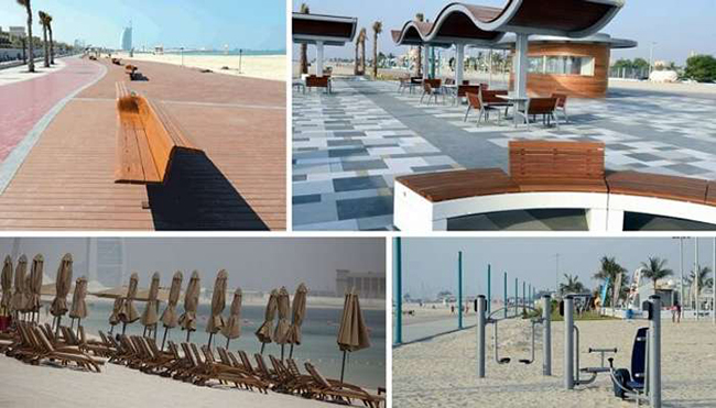 Jumeirah Beach Corniche: Nơi đây có một khoảng rộng 800m trước bãi biển bao gồm đường chạy bộ, vòi hoa sen, khu vui chơi cho trẻ em và khu dã ngoại râm mát hoàn toàn miễn phí dành cho du khách. 

