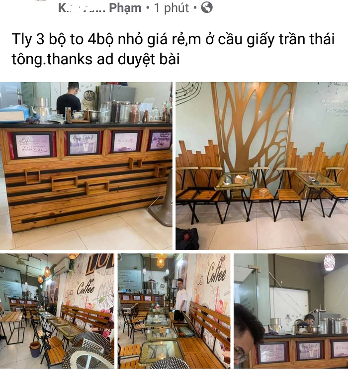 Hàng loạt thông tin đăng sang nhượng, thanh lý đồ dùng quán cà phê