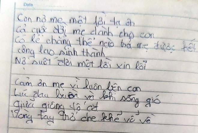 Những dòng tâm sự Trung viết gửi mẹ.