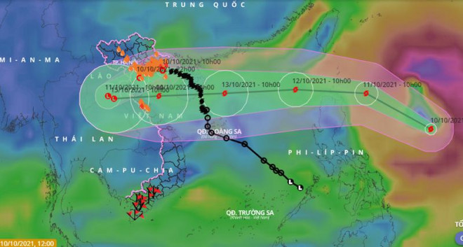 Mô hình dự báo vị trí và đường đi của bão số 7 và bão&nbsp;Kompasu. Ảnh: VNDMS