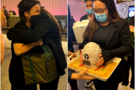 Việt Hương bật khóc nức nở trao tro cốt Phi Nhung cho con gái ở Mỹ