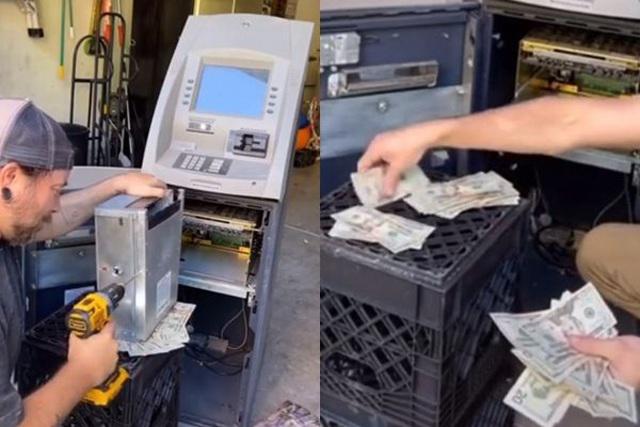 Người đàn ông và nhóm bạn ngỡ ngàng khi tìm được hơn 45 triệu đồng trong chiếc máy ATM cũ bỏ đi.