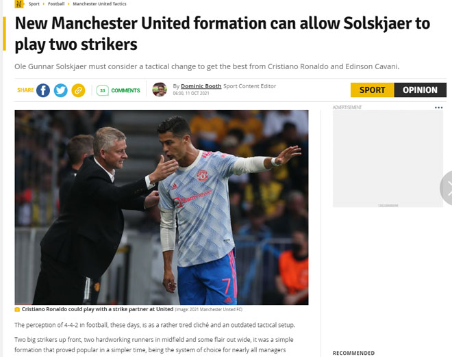 Tờ Manchester Evening News hiến kế cho HLV Solskjaer để MU đá với 2 tiền đạo trong thời gian sắp tới