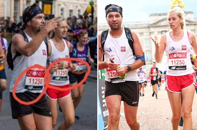 Cặp vợ chồng có chung mã số chạy tại cuộc đua Marathon London