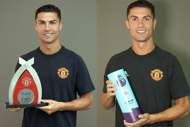 Ronaldo khoe ảnh mình nhận danh hiệu "Cầu thủ xuất sắc nhất tháng 9" do cả MU và ban tổ chức giải Ngoại hạng Anh trao tặng