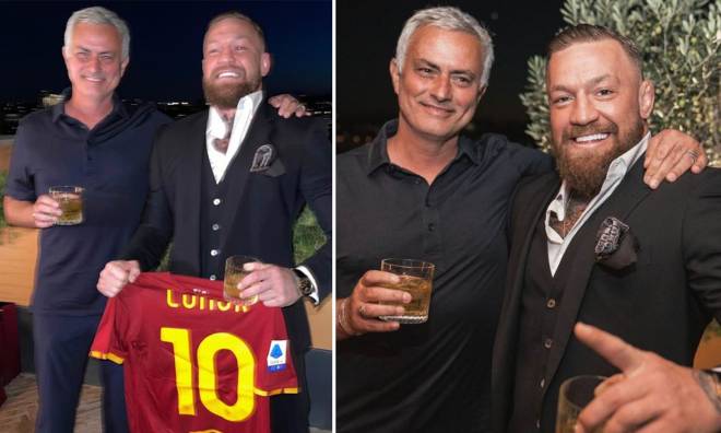 McGregor mời rượu Mourinho và được "Người đặc biệt" tặng chiếc áo đấu của AS Roma