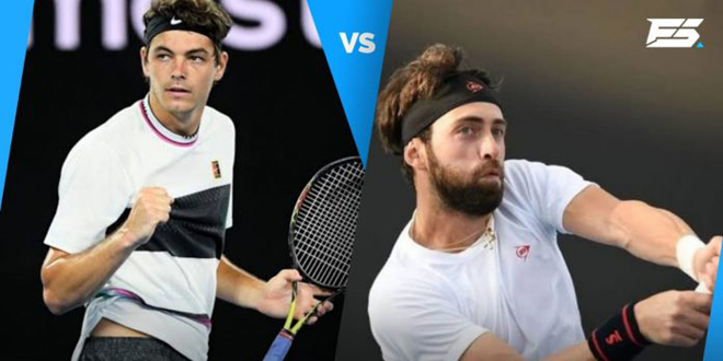 Tay vợt Mỹ Taylor Fritz (trái) liệu có thể hạ gục Niloloz Basilashvili để vào chung kết giải ATP Masters trên sân nhà?