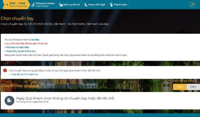 Toàn bộ chuyến bay từ TP.HCM về Hà Nội đã hết vé