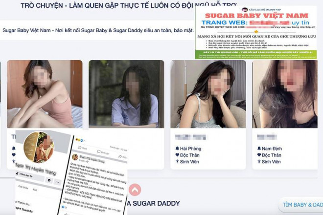 Hình ảnh các baby trẻ, giới thiệu là sinh viên xuất hiện trên hàng loạt trang web dịch vụ tìm sugar baby trên mạng xã hội. Ảnh: N.Yên